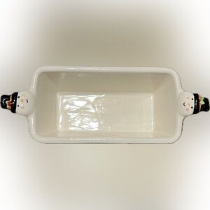 💥Festive Snowman Bread Mini Loaf Pan Snowflakes Stoneware Christmas Holiday